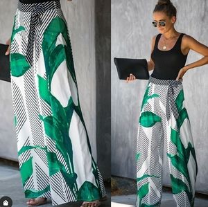 Palm Print Palazzo Pants